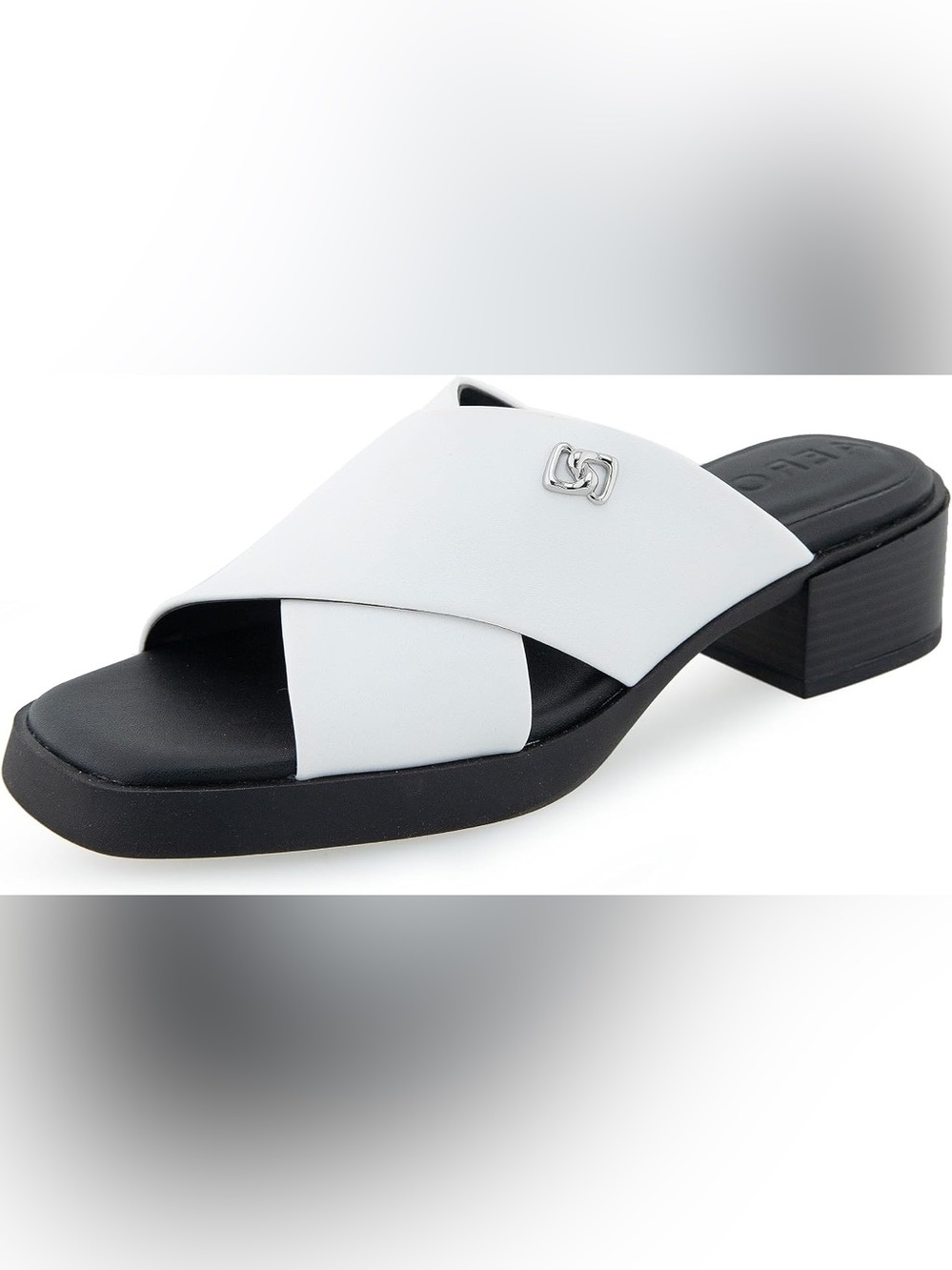 Aerosoles Duane Women Cross Strap Block Heel Slide Sandal US Sz 9 Wide White New